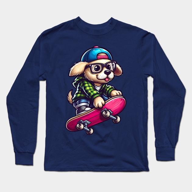 Pawsome Shredders: Funny Cute Dog Skaters Take the Streets Long Sleeve T-Shirt by chems eddine